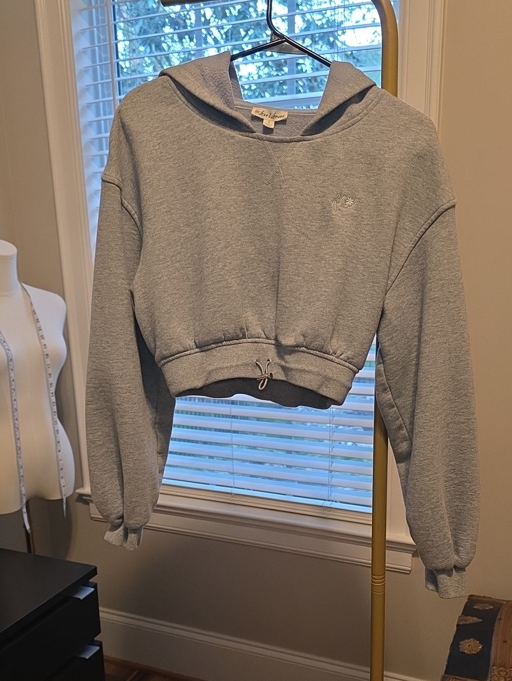 For Love and Lemons Gray Cropped Hoodie Sweatshirt - Women's Casual Pullover
